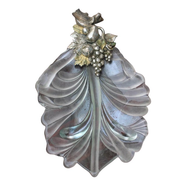 Large Crystal and Silver-Plated Metal Tray, 1970s For Sale