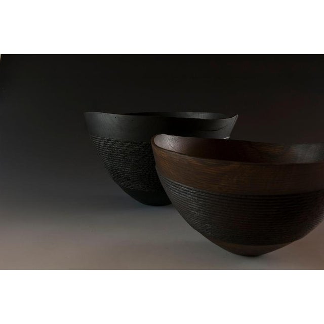 Rope Bowl in Oak Black Stain Wood by Yann Marot Dimensions: D 32 x W 28 x H 20 cm Materials: Oak Black Stain