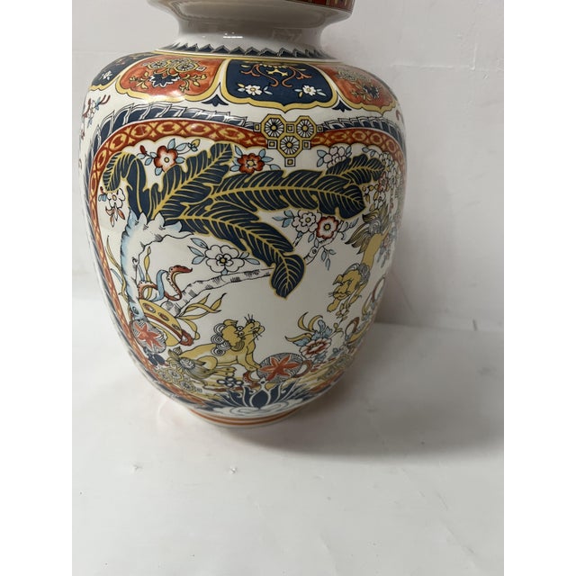 Covered Polychrome Porcelain Vase, 1900s For Sale - Image 8 of 12