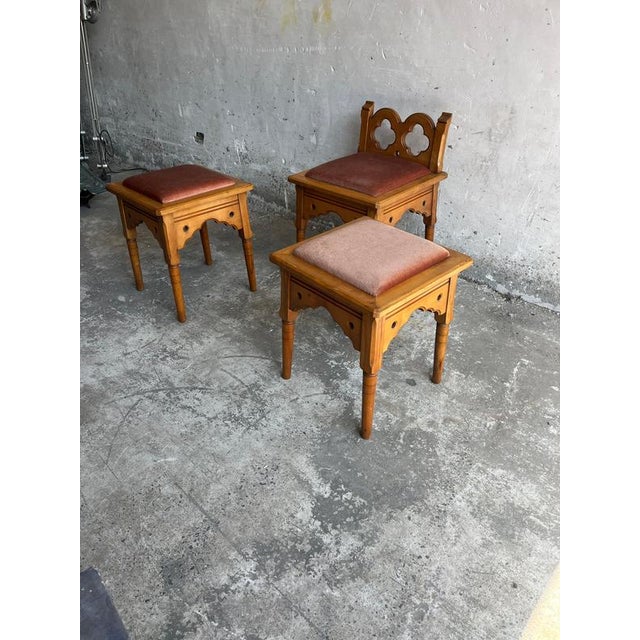 Vintage Rustic Gothic Revival Stools, 1970s, Set of 3 For Sale - Image 4 of 9