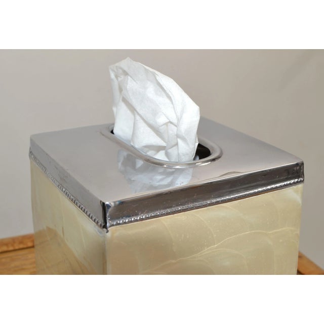 Beige Vintage Capiz Shell Nickel Tissue Box Holder Boutique Box Tissue Paper Holder For Sale - Image 8 of 12