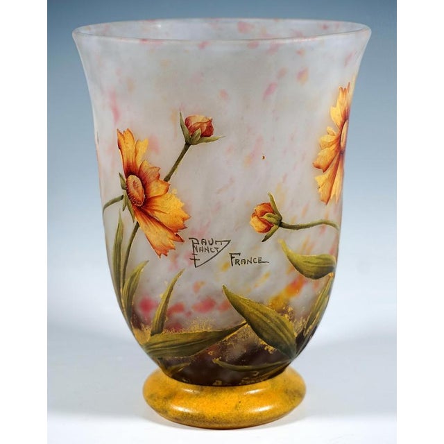 Art Nouveau Cameo Vase, Marigold Flower, Daum Nancy, France, 1910, 1890s For Sale - Image 5 of 7