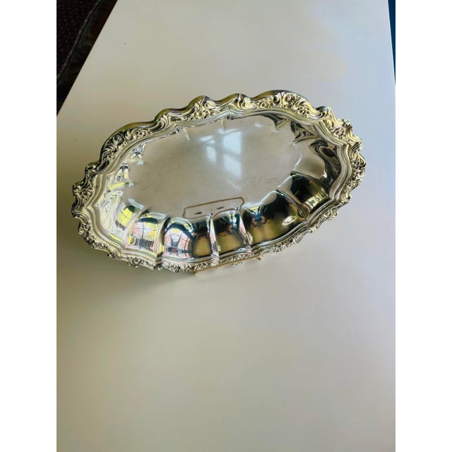 1970s Vintage Silverplate Rose Decoration Oval Serving Dish / Bowl For Sale - Image 5 of 7