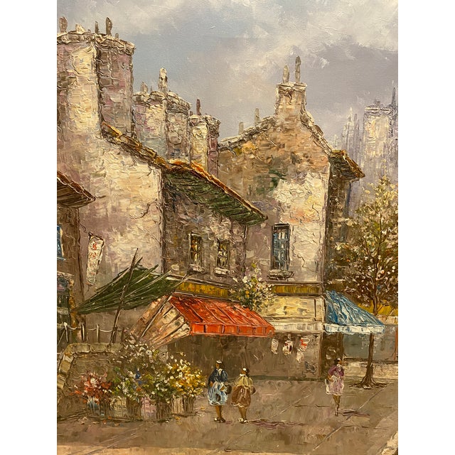 Beige Large Signed Louis Basset Paris Street Scene Oil Painting, Montmartre Café Scene For Sale - Image 8 of 11