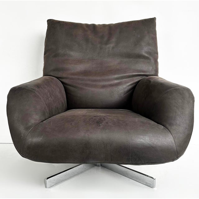 Edra Chiara Model Ottoman, Lounge Chair with Nickel Bases, Supple Leather Offered for sale is a fine-quality, high-end...