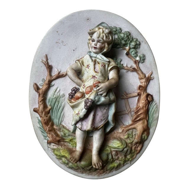 1970s English Style Small Ceramic 3d Wall Hanging of a Boy For Sale