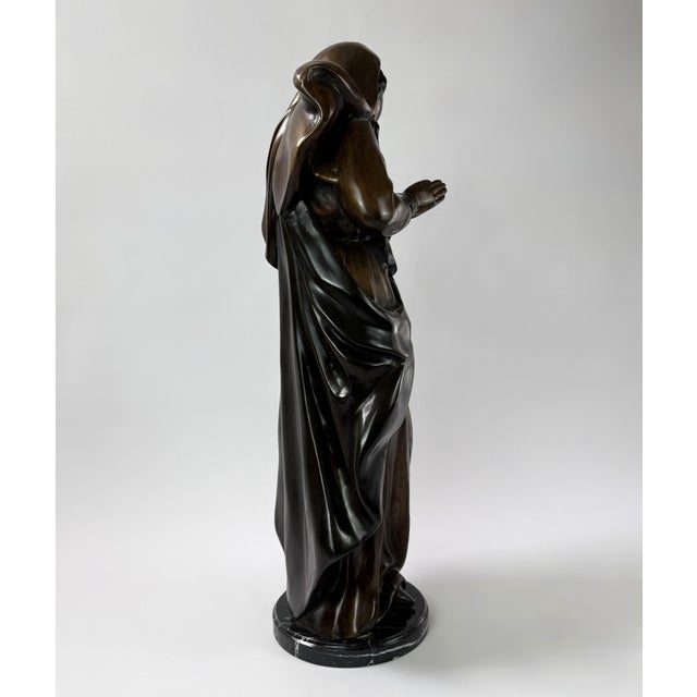 Late 20th Century Bronze Virgin Mary Statue on Marble Base – Renaissance Religious Sculpture For Sale In Dallas - Image 6 of 10