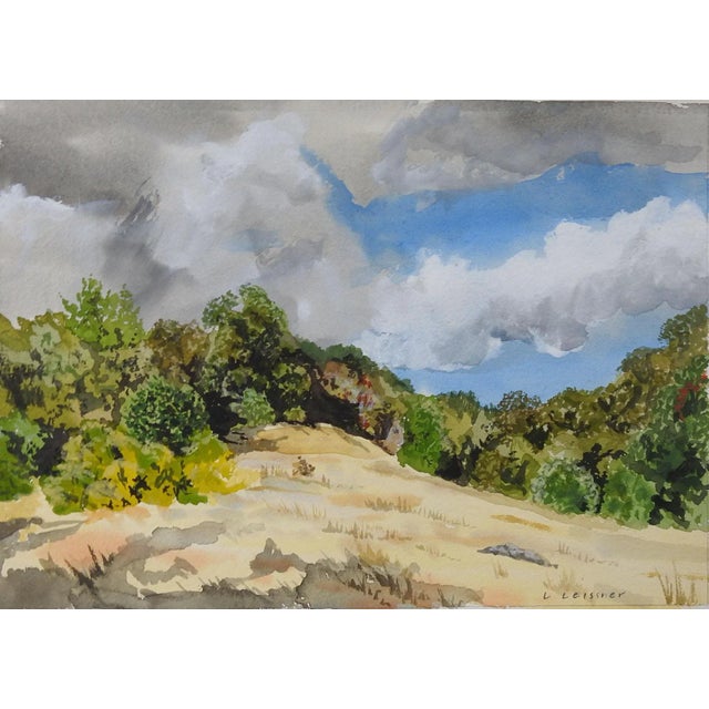 Vintage Hillside Landscape Watercolor Painting For Sale - Image 4 of 4