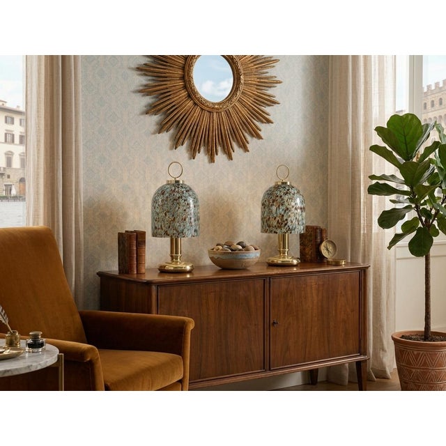 Metal Vintage Table Lamps in Murano Glass and Brass, 1970s, Set of 2 For Sale - Image 7 of 9