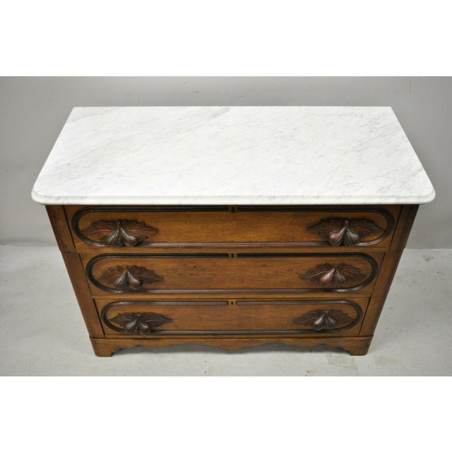 Antique Eastlake Victorian Marble Top Chestnut Dresser With Fruit Carved Pulls Chairish