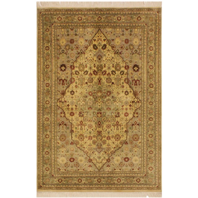 Green 1980s Shabby Chic Tabriz Ivory/Lt. Green Wool Rug - 4'2 X 6'4 For Sale - Image 8 of 8