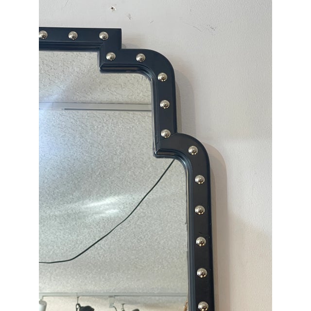 Pair Tall Wood Wall Mirrors With Large Nickel Nail Heads, Mid Century For Sale In West Palm - Image 6 of 12