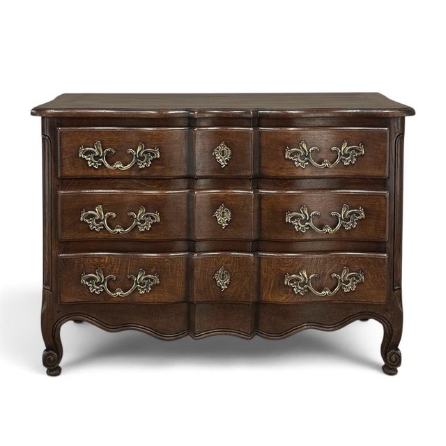 Antique Country French Louis XV Style Solid Oak Commode For Sale - Image 4 of 18