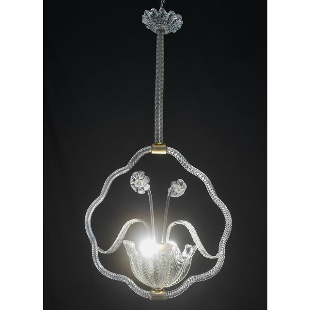 1940s Art Decò Trasparent Barovier E Toso Light With Flowers, 1940s For Sale - Image 5 of 14