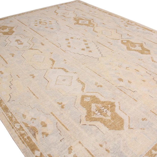 Tribal Rug & Kilim’s Oversized Rayure Boheme Rug in Ice Blue and Gold, 12x16 For Sale - Image 3 of 8