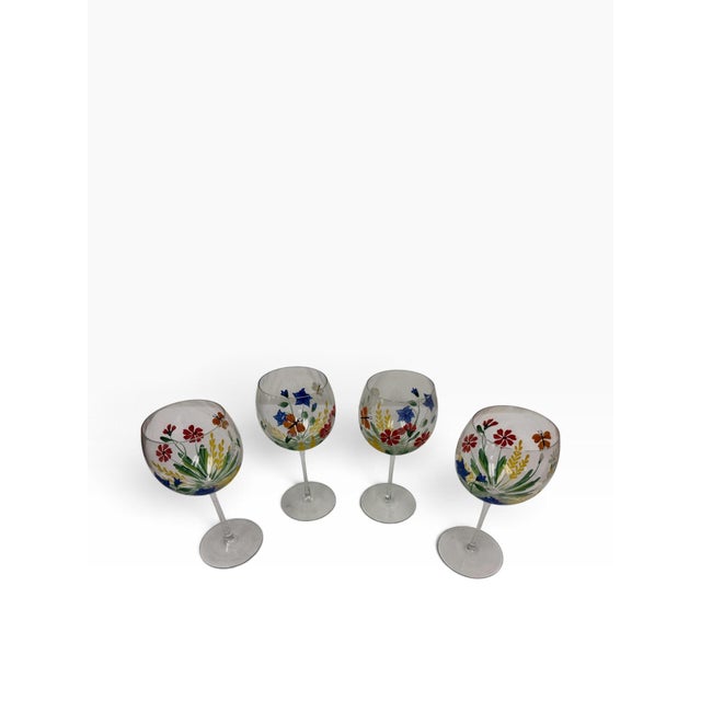 Glass Vintage Royal Danube Romania Hand-Painted Crystal Floral Goblets – Set of 6 For Sale - Image 7 of 12