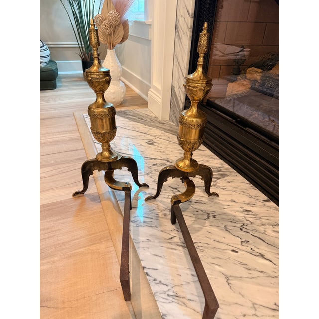 Pair of Vintage Japanese Solid Brass Claw Foot Andirons For Sale In Charleston - Image 6 of 7