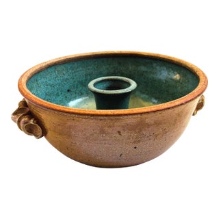 Studio Pottery Serving Bowl With Turquoise Interior For Sale