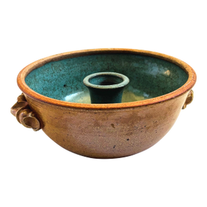 Studio Pottery Serving Bowl With Turquoise Interior