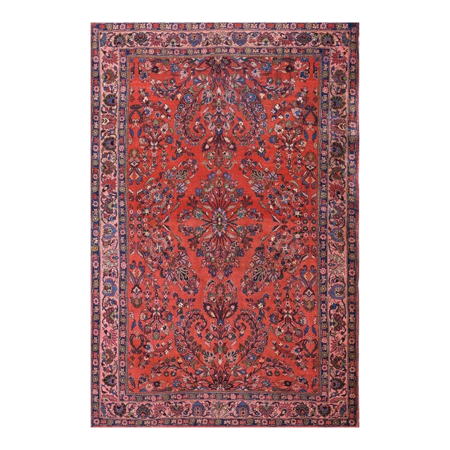 1920s Red Floral Medallion Antique Persian Bijar Rug 4' 9'' X 7' 2" Knotted Wool Carpet For Sale