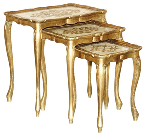 Vintage Florentine Hand Painted & Gilt Nesting Tables, 1930s, Set of 3