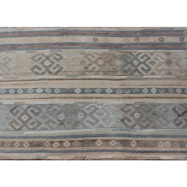 Tan Striped Hand Woven Turkish Vintage Kilim With Geometric Designs For Sale - Image 8 of 12