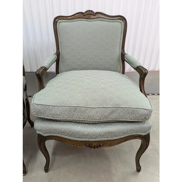 1980s French Country Carved Walnut Fauteuils Arm Chairs Set of 2