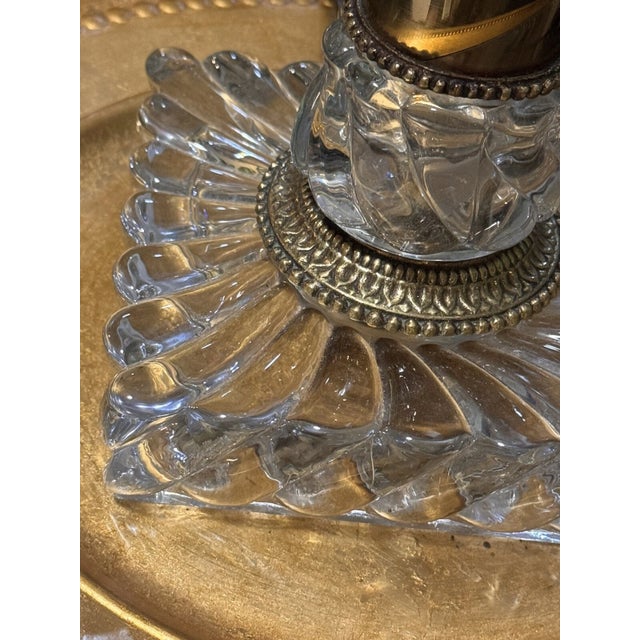 Baccarat 1920's French Crystal/ Brass Tall Columnar Swirl "Bambous" Table Lamp by Baccarat For Sale - Image 4 of 12