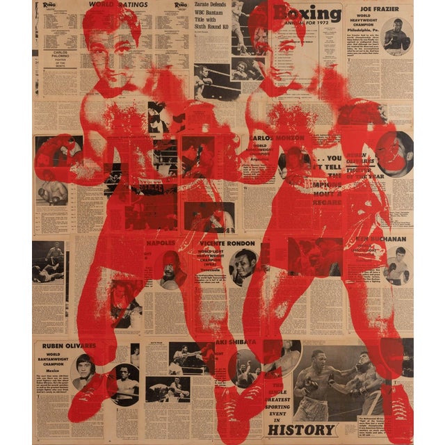 Figurative Rocky Marciano Collage Pop Art Portrait Painting by Dane Shue For Sale - Image 3 of 3