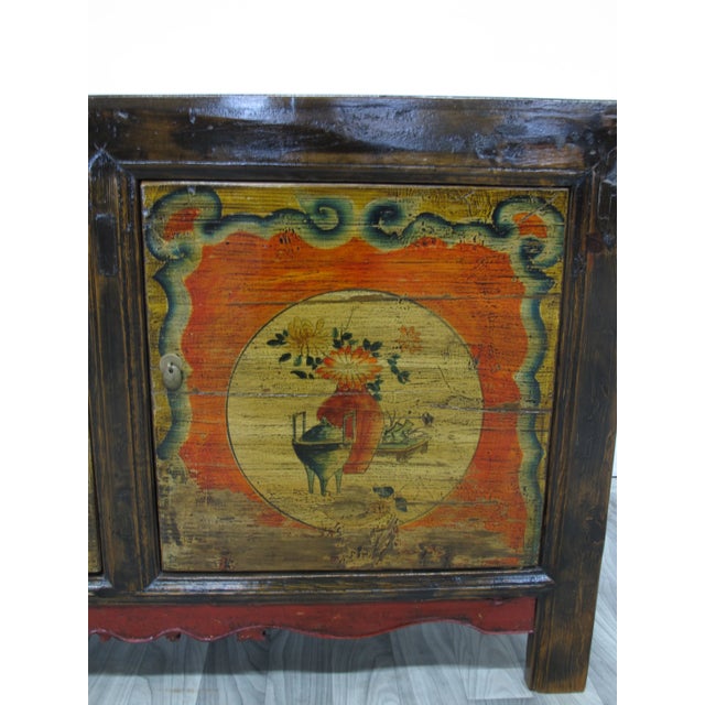 Brick Red Hand Painted Mongolia Sideboard For Sale - Image 8 of 12