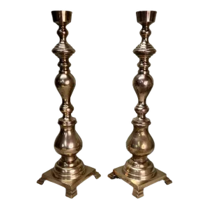 Bulb Shape Brass Candlesticks - a Pair