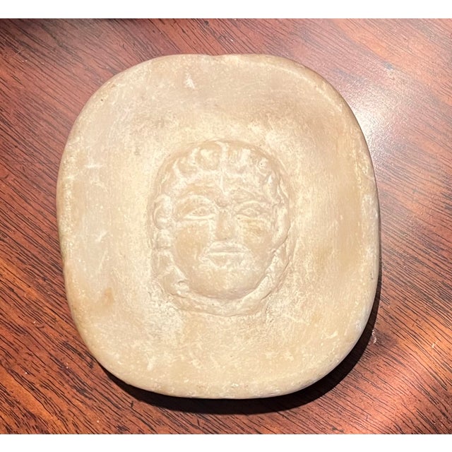 Antique 19th Century Italian Grand Tour Carved White Marble Shallow Vide Poche Dish or Paperweight With Mask Figure For Sale - Image 9 of 16