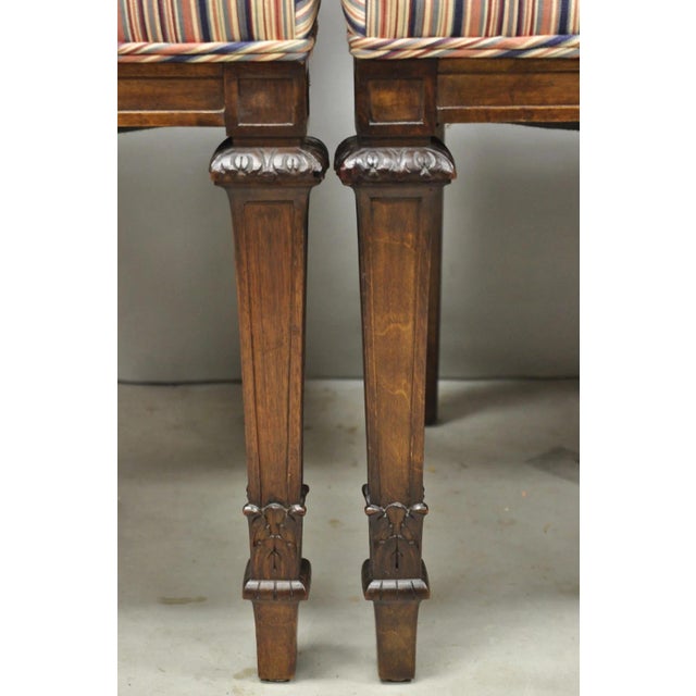 Wood Vintage French Country Provincial Style Carved Walnut Dining Side Chair Set of 4 For Sale - Image 7 of 15