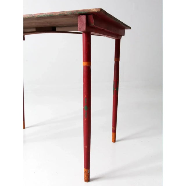 Wood Antique Red Folding Table For Sale - Image 7 of 11