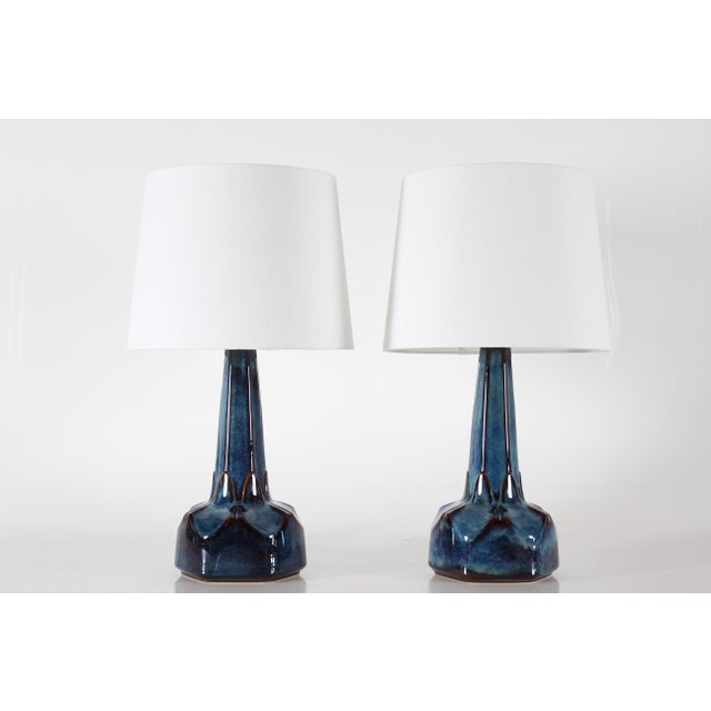Mid-Century Danish Blue Glazed Table Lamps by Einar Johansen for Søholm, 1960s, Set of 2 For Sale - Image 13 of 13