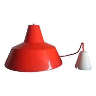 Orange Enamelled Workshop Ceiling Lamp from Louis Poulsen For Sale