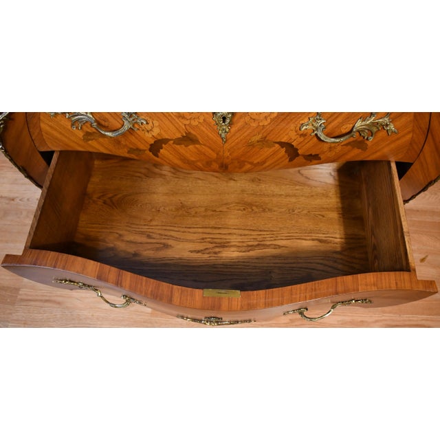 1920 Antique French Louis XV Satinwood Inlaid & Marble Top Commode / Dresser For Sale - Image 9 of 18
