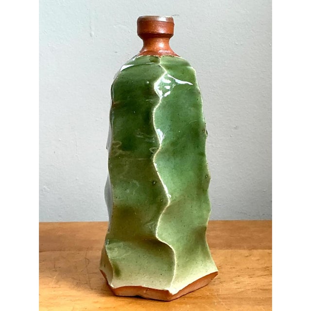 Vintage Green Sculptural Ceramic Vase For Sale - Image 11 of 18