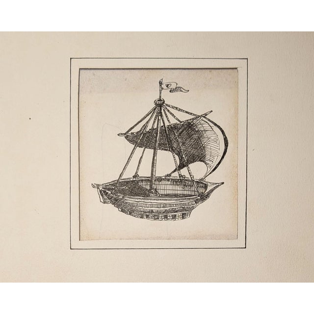 Renaissance Mid 19th Century Two Old Master-Style Pen and Ink Studies | Maritime Subjects | Sea Dragon & Sailing Ship For Sale - Image 3 of 4