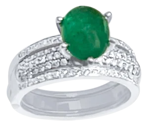 2 Carat Zambian Emerald Cabochon & Diamond Cocktail Ring 14 Kt Gold with Band