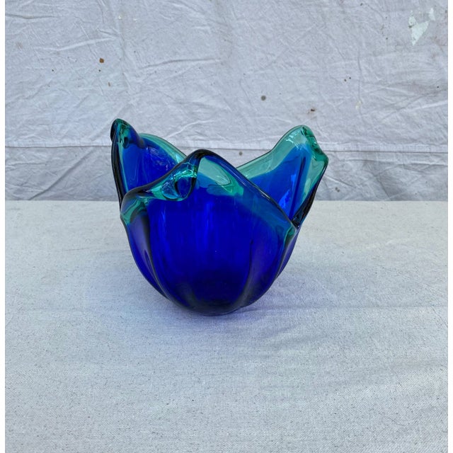 1960s Blue Murano With Teal Green Accents Vase For Sale - Image 9 of 13