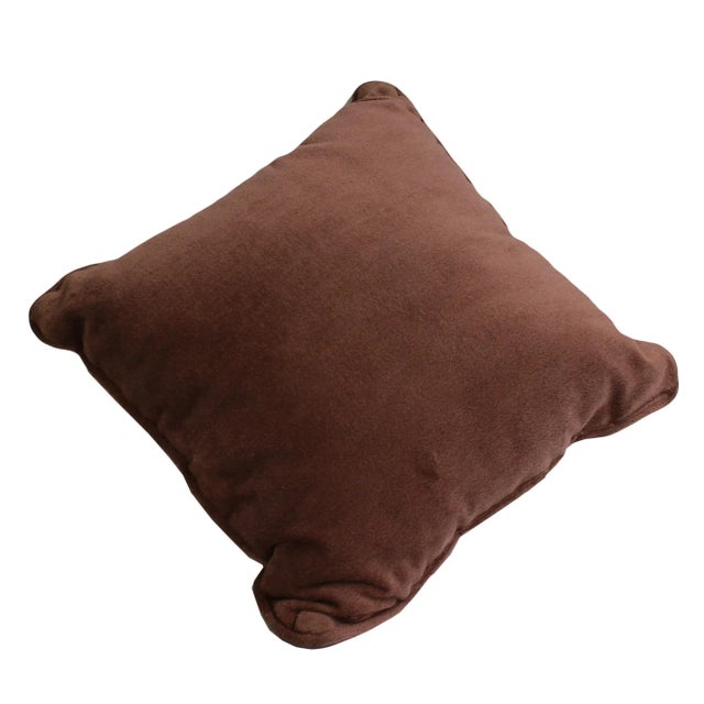 This is a cushion in a square shape. It has brown color velvet mix fabric cover - no zipper. Dimensions: 16" x 16"...