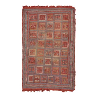 Antique Verneh Caucasus Rug in Red With Stylized Geometric Grids - Rug & Kilim For Sale