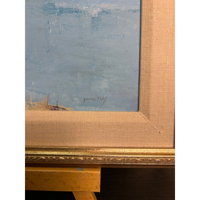 Impressionist Coastal Harbor Oil Painting With Sailboats, Framed 24" Signed Eileen Kelly For Sale - Image 10 of 15