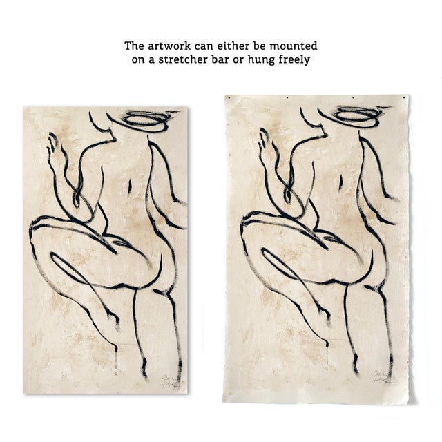 “Female Unprimed 11” (2026). Acrylic on unprimed canvas by Anna Pepe. Elegant abstract female body painting, black lines...