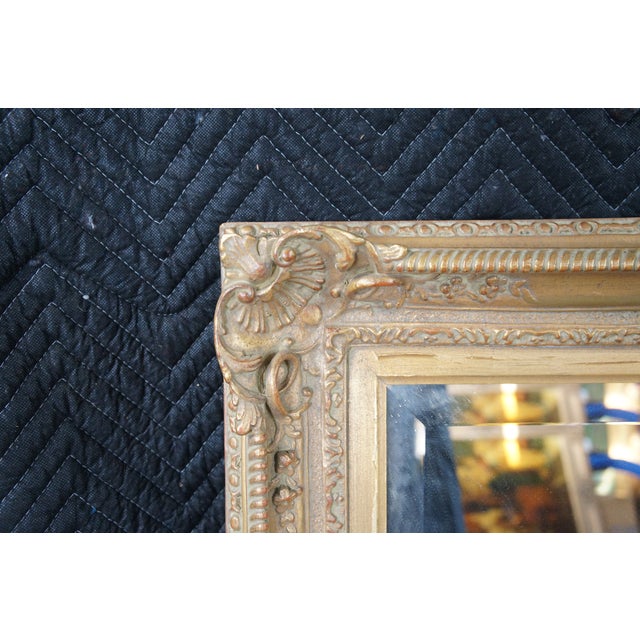 Tan Vintage Baroque Rococo Gold Carved Foliate Beveled Wall Vanity Mirror 23" For Sale - Image 8 of 8