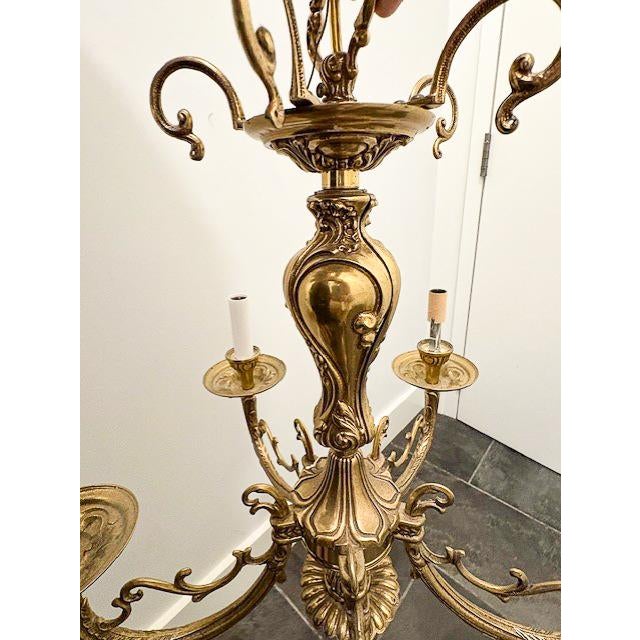 Art Nouveau Early 20th Century Ornate Art Nouveau Brass Chandelier For Sale - Image 3 of 5