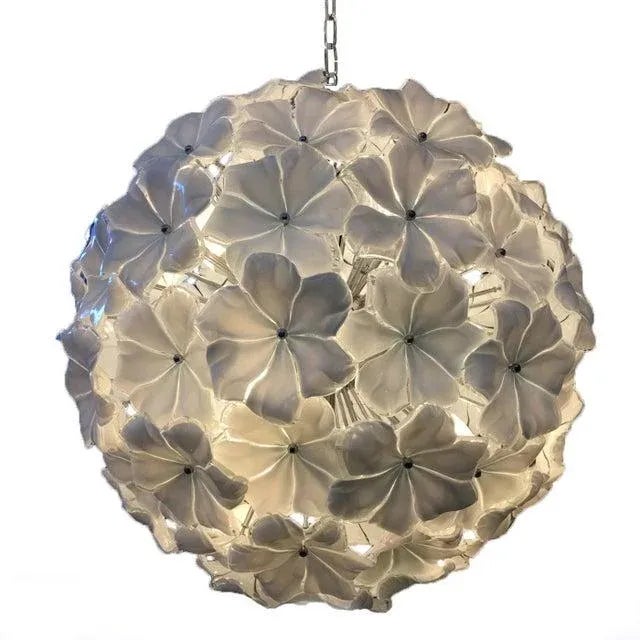 Pair of Contemporary White Lotus Murano Glass Sputnik Chandeliers For Sale - Image 6 of 8