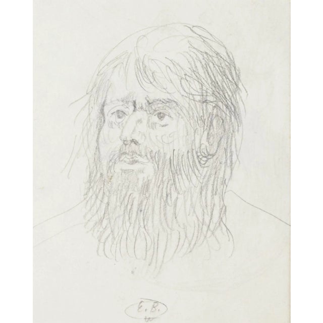 Eugène Berman, Head of Man, 1950s, Original Pencil Drawing For Sale - Image 3 of 3