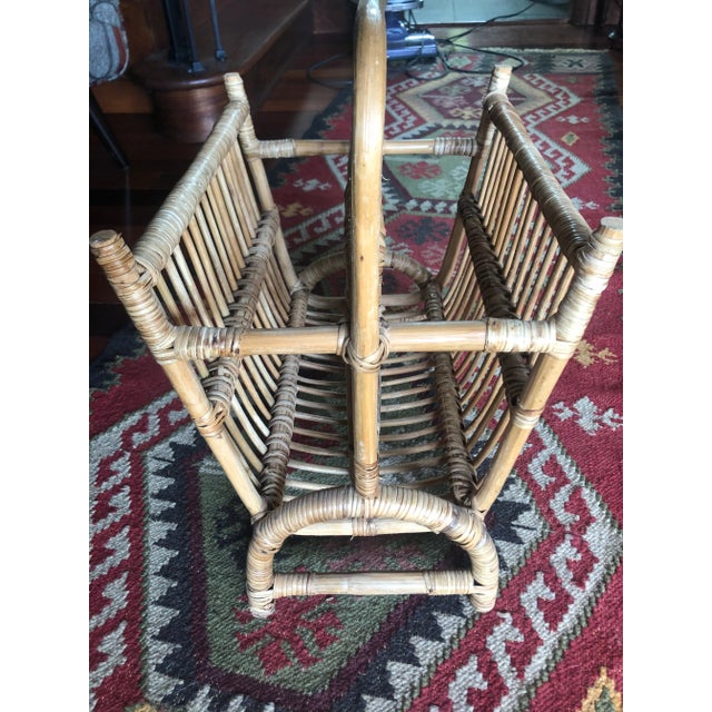 Mid 20th Century Vintage Mid Century Bamboo Magazine Rack Basket For Sale - Image 5 of 7